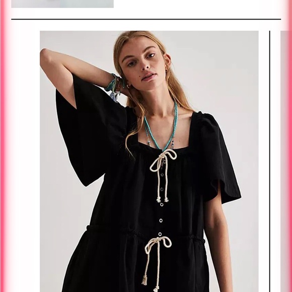free people movement Pants - Free People Black Square-Neck Button Front Romper with Tie Details NWOT